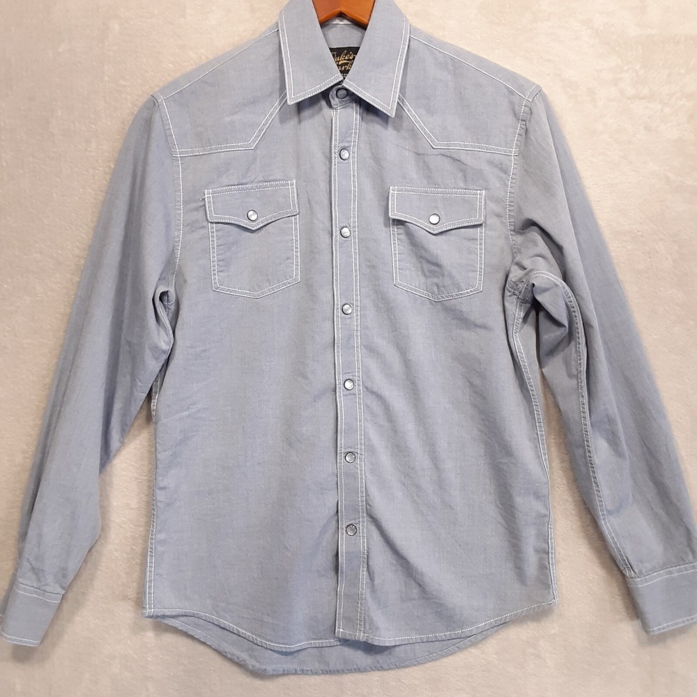 Dukes Bark Mens Long Sleeve Pearl Snap Button Shirt Sz.Small/Blue/Chambray Style